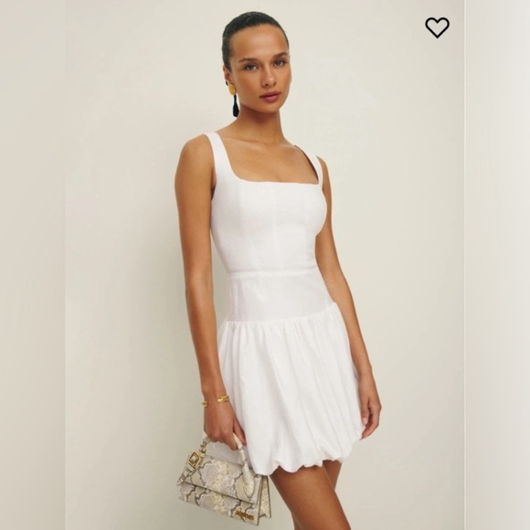 NWT Reformation Delia Linen Sleeveless Bubble Hem Mini Dress White - Picture 5 of 14